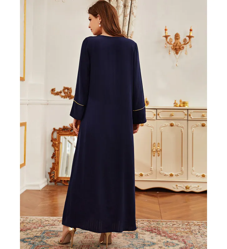 Jupe longue ethnique brodée bleue de style national rétro pour femmes de grande taille