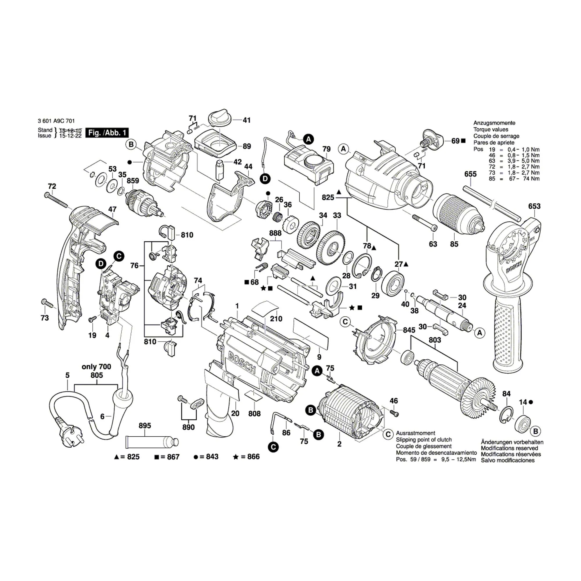 Pièces détachées Perceuse à percussion BOSCH GSB 21-2 RCT 3601A9C701