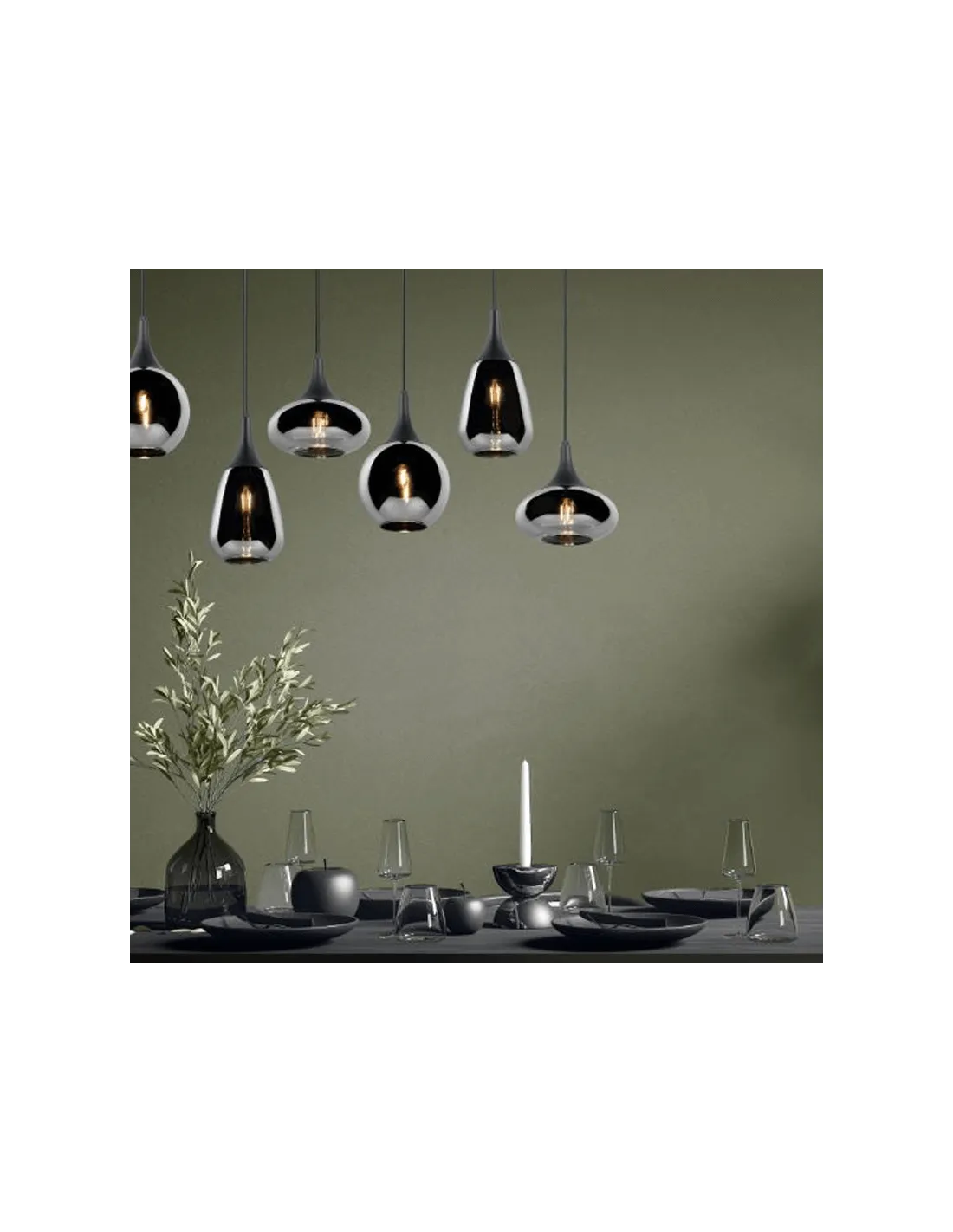 Plafonnier suspension en verre fumé noir 6 lumières 40W | leonleds