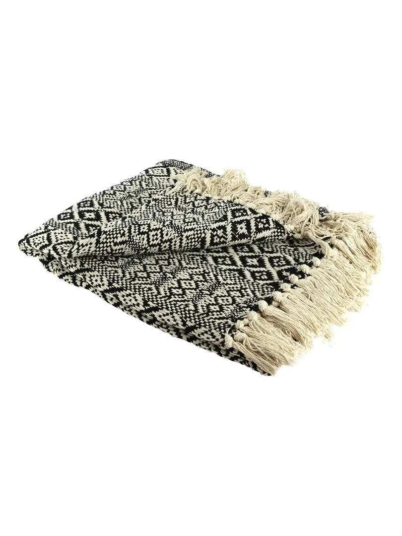Plaid ethnique frange motif carreaux 120x150cm - Multicolore