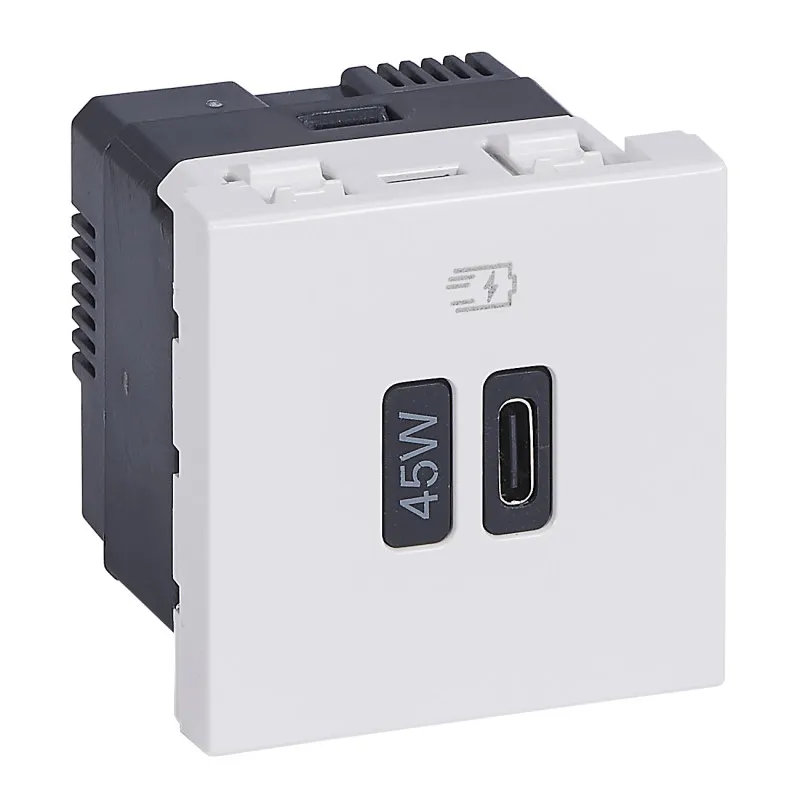 Prise simple USB Mosaic Type-C 45W Power Delivery 2 modules - blanc (077655L)