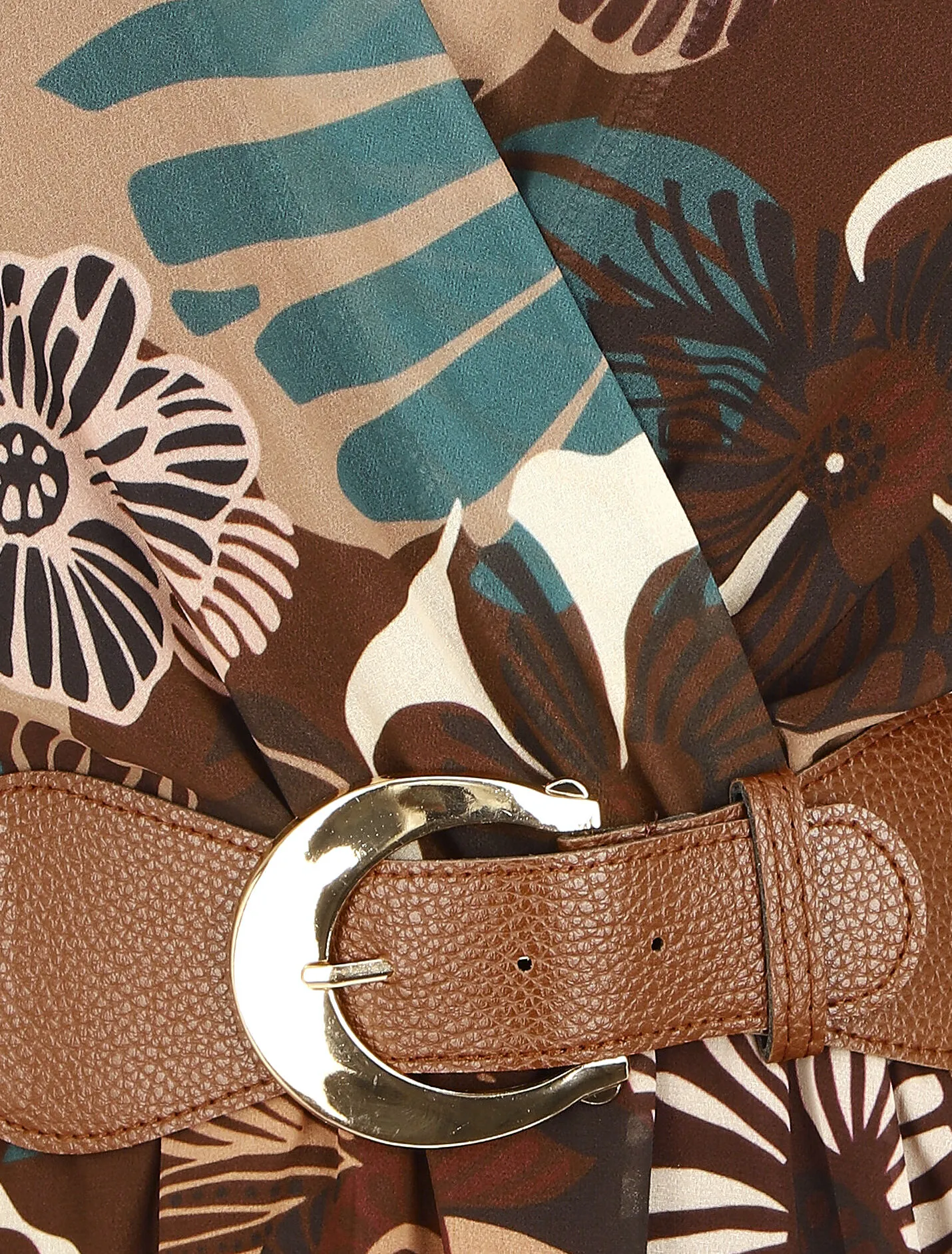 Robe élastiquée à imprimé fleuri - Marron